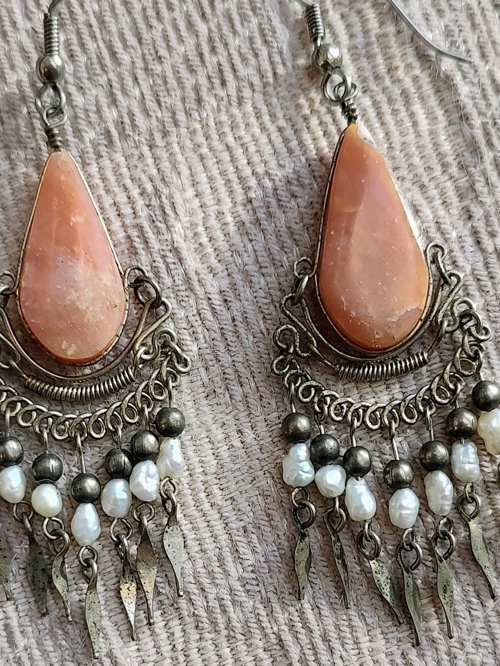 Bohemian Orange/Peachy Teardrop Dangle Earrings